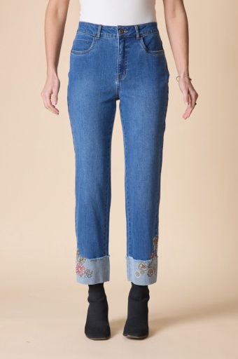 Stretch Denim Embroidered Jean