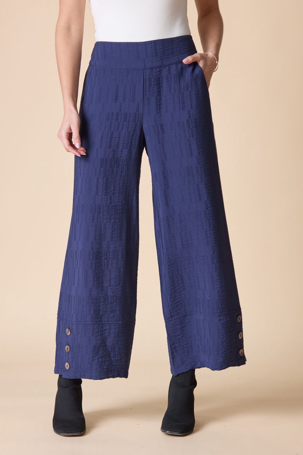 Rayon Jacquard Button Hem Pant