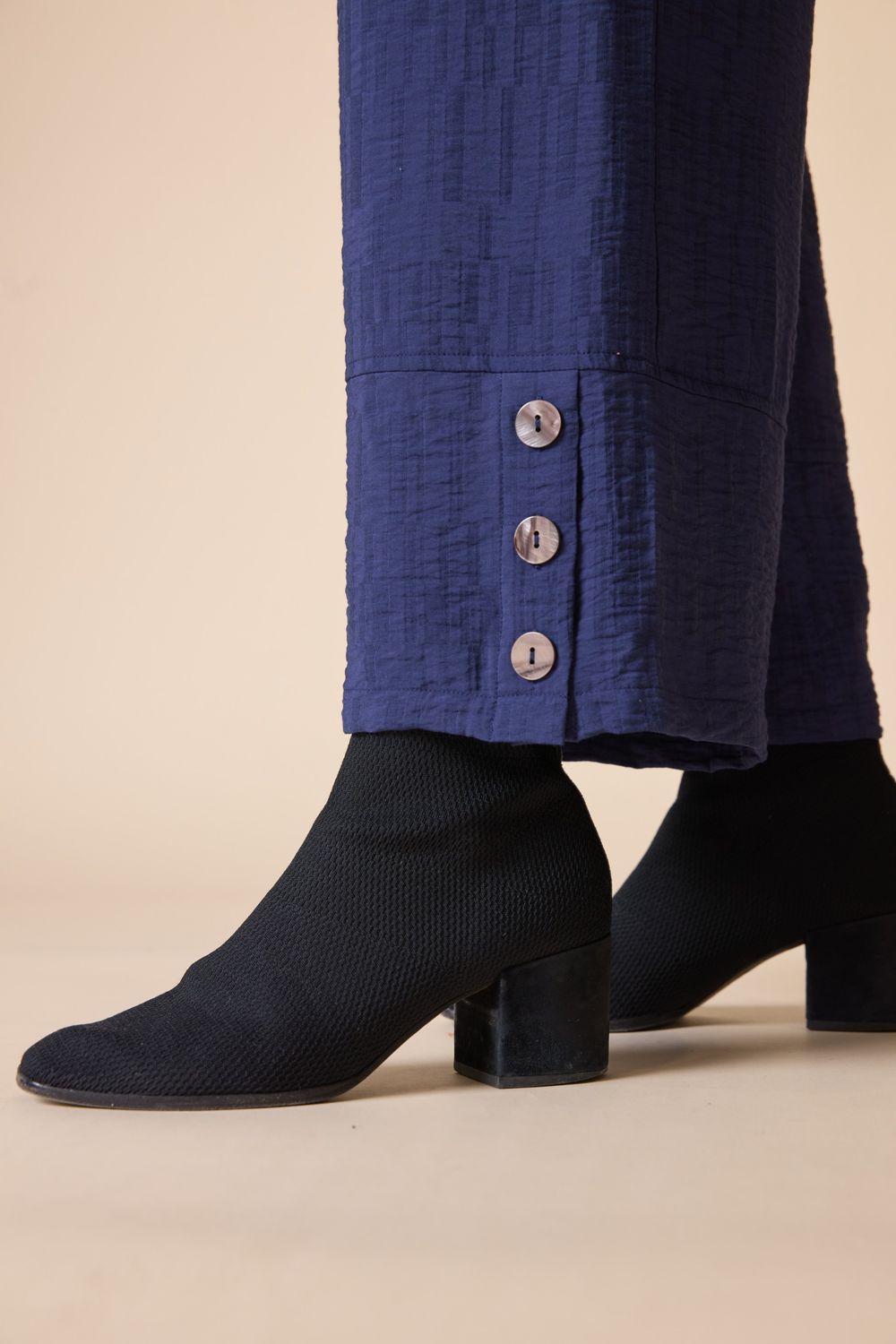 Rayon Jacquard Button Hem Pant