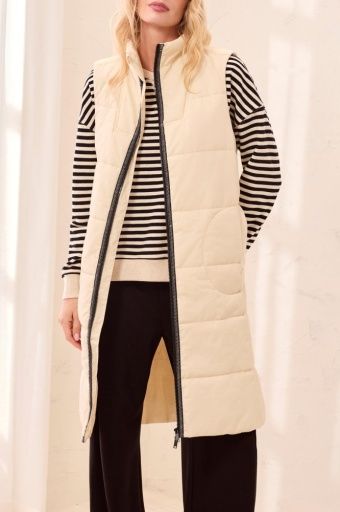 Long Zip Front Quilted Vest, Colour: Moonstone, Size: XS
