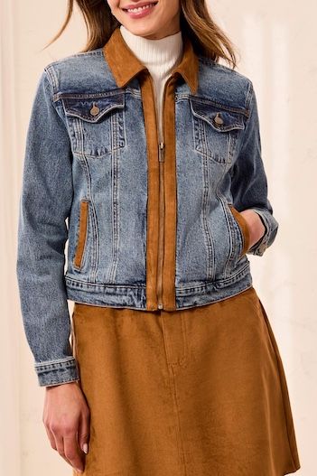 Zip Front Suede Denim Jacket