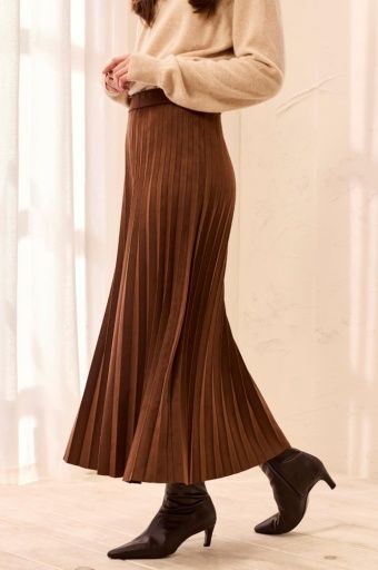 PULL ON PLEATED SKIRT, Color: Hickory, Size: XS
