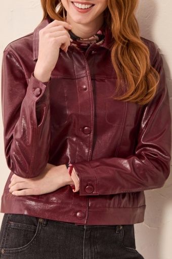 LINED PU JACKET W/ COVERED BUTTONS, Colour: CHERRYLACQUER, Size: XS
