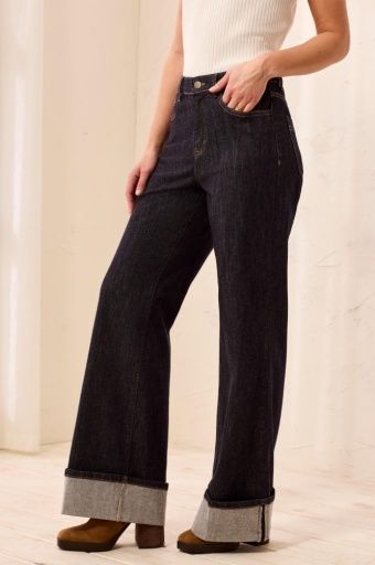 BROOKE PALAZZO DENIM W/ CUFFS, Color: Rinse, Size: 2
