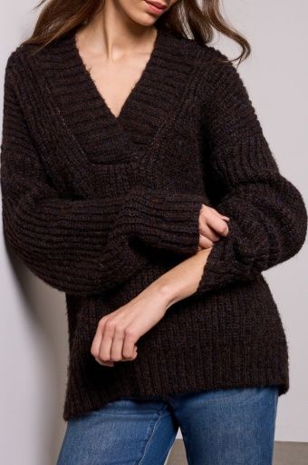 OVERSIZE  V NECK SWEATER, Colour: H SADDLE BROWN, Size: XS
