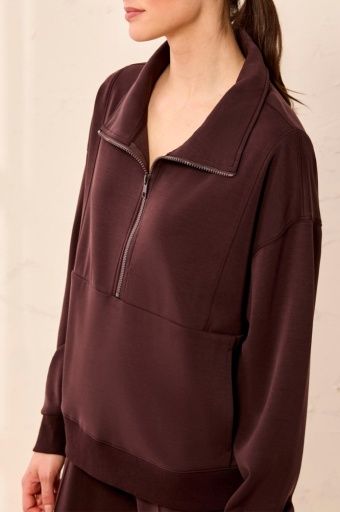 Pullover w/ Quilted Collar, Colour: SaddleBrown, Size: XS