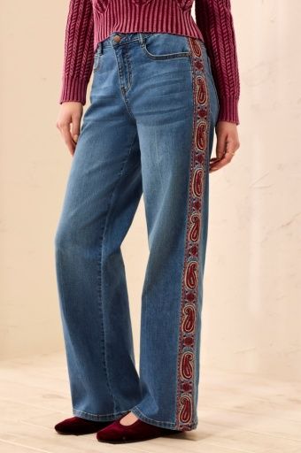 AUDREY WIDE DENIM W/ FANCY EMB, Color: FrenchBlue, Size: 2