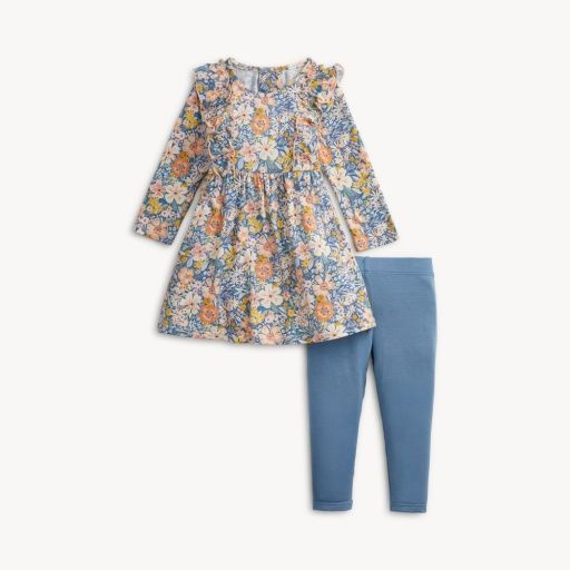 FLORA MODAL GIRLS RUFFLE L/S DRESS W LEGGING, Size: 3-6M