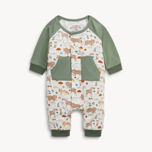 WONDERFUL WILDLIFE MODAL BOYS L/S ROMPER, Size: 3-6M