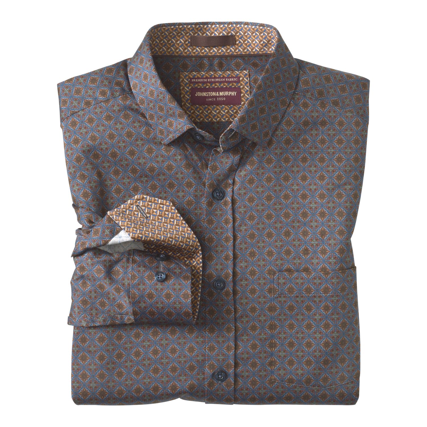 Logan Printed L/S Shirt, Color: Navy/Brown, Size: M
