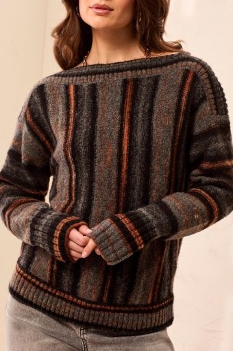 Boat Neck Yarn Dyed Sweater, Color: M Steel, Size: XS