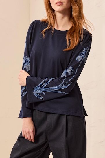 L/S Top w/ Embroidered Sleeves
