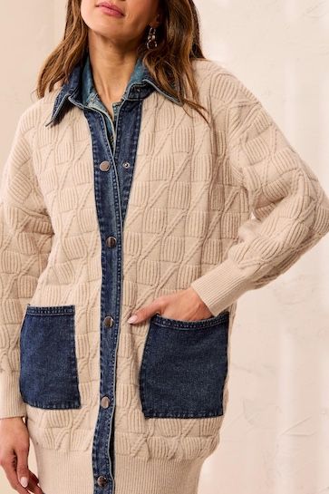 Knit &amp; Denim Coatigan