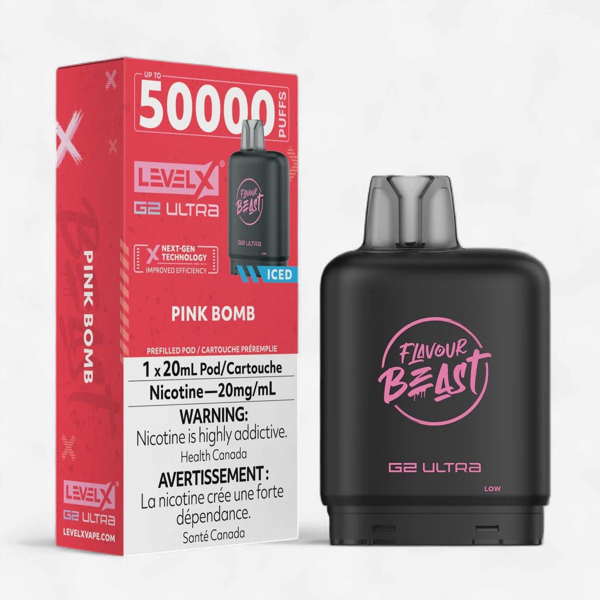 Level X G2 Ultra Pod 50k [ON], Flavour: Pink Bomb Iced