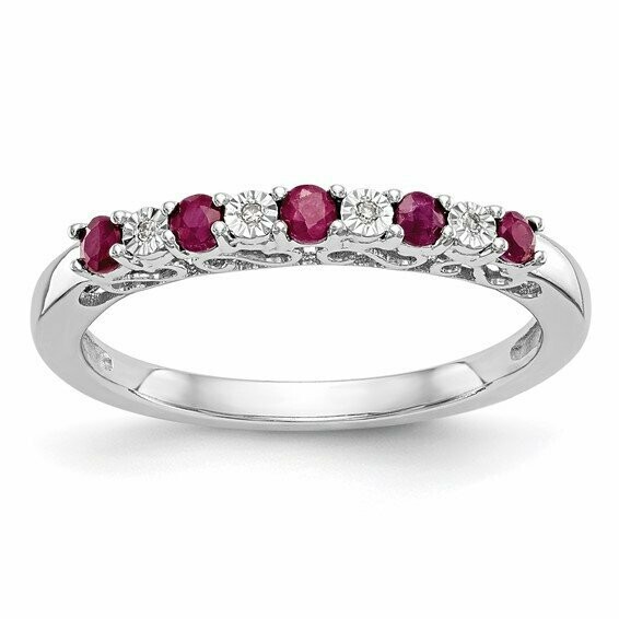 14k White Gold Diamond with Ruby Band sz 7