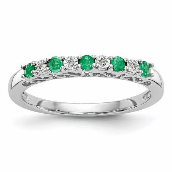 14k White Gold Diamond with Emerald Band sz7