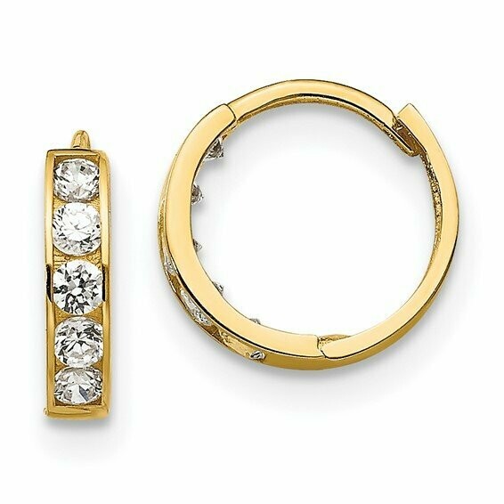 14k CZ Children's Hinged Hoop Earrings