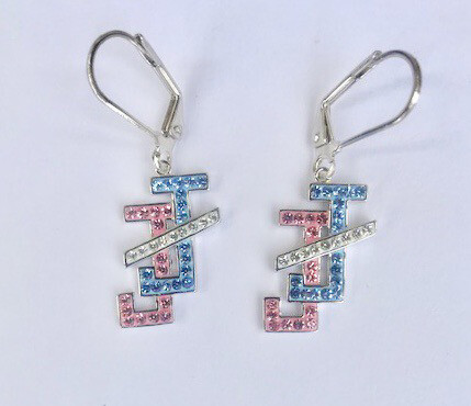 New! JNJ Pink &amp; Blue Crystal dangle earrings