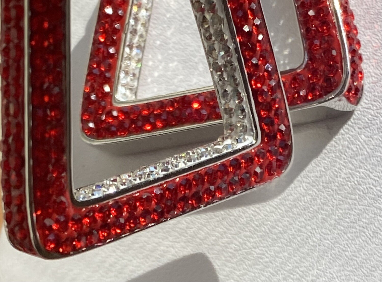 Red &amp; White 2 Tone All Crystals Bling Earrings-Deal