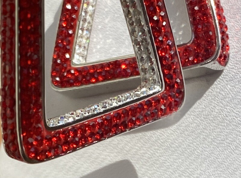 Red &amp; White 2 Tone All Crystals Bling Earrings-Deal