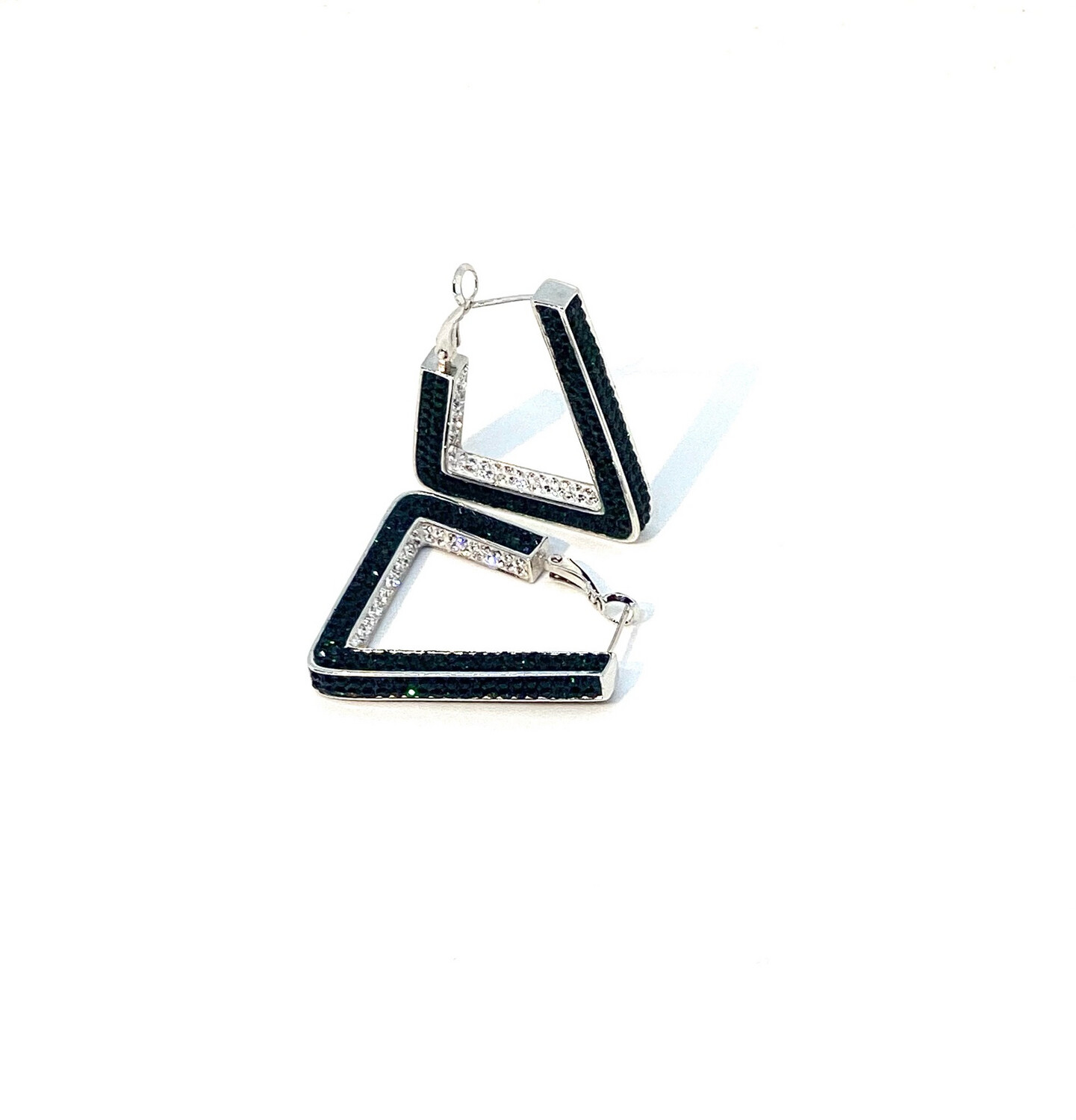 Green &amp; White-Clear All 4 Sides Crystal Earrings