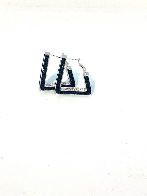 Green & White-Clear All 4 Sides Crystal Earrings-
