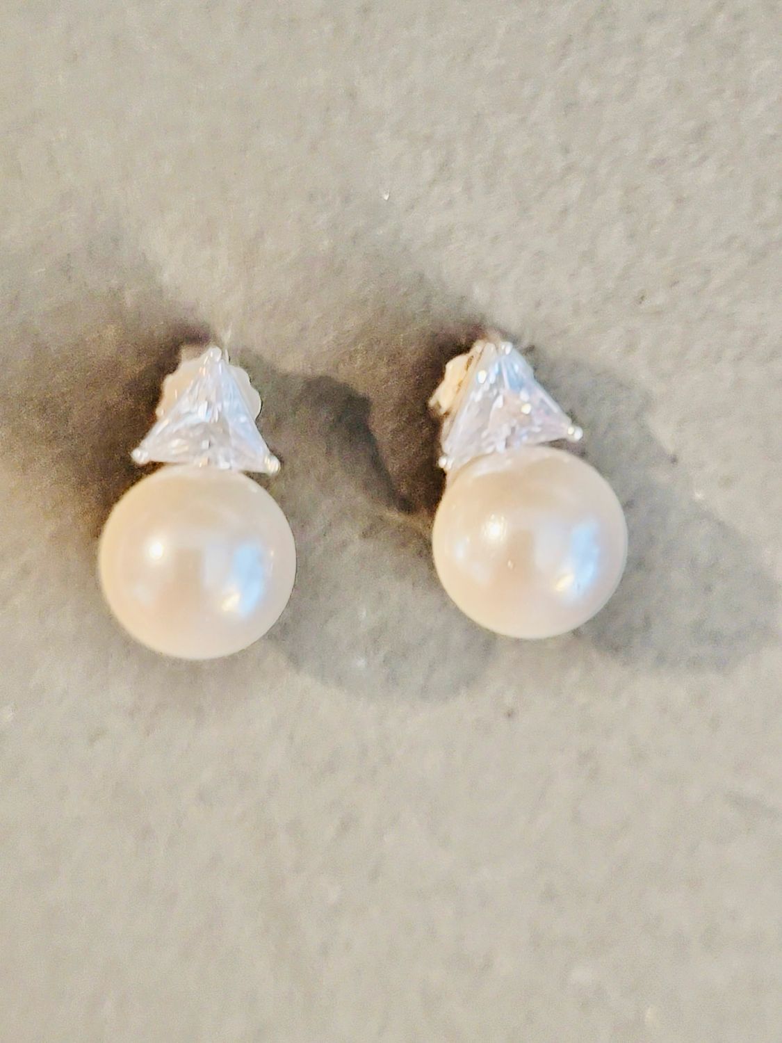 Pearl CZ pyramid stud Earrings