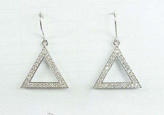 Sterling Silver Pyramid Cz Fishwire Pyramid Earrings