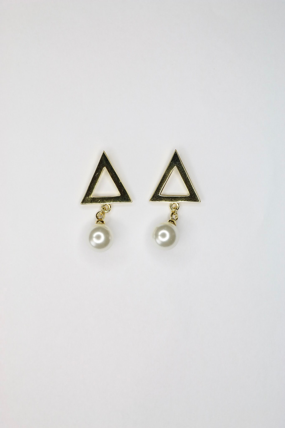 Gold Pearl Pyramid Earrings