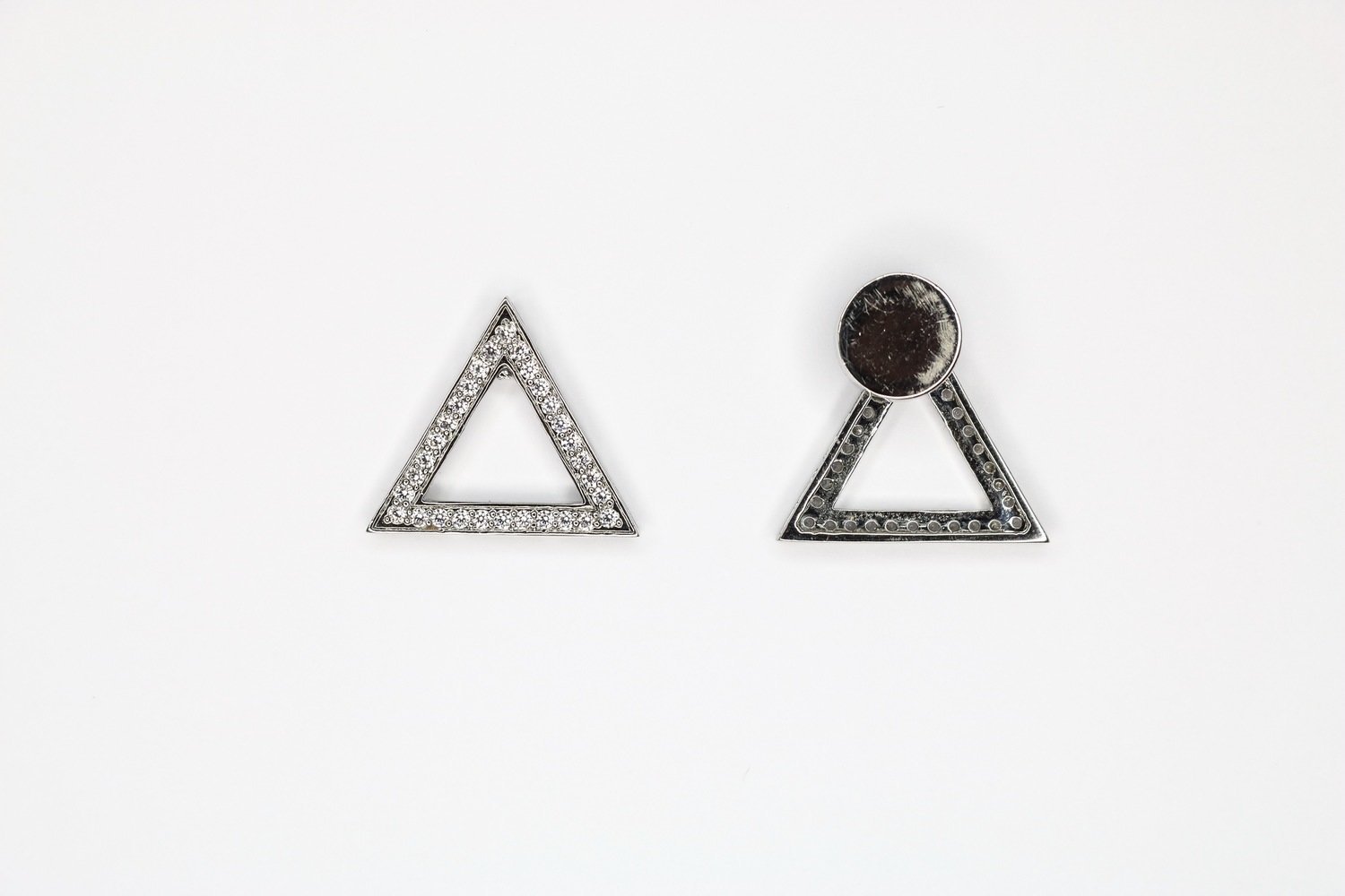 Sterling Silver Cz Clip Pyramid Earrings