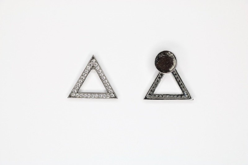 Sterling Silver Cz Clip Pyramid Earrings