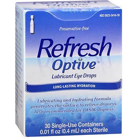 Refresh Optive Lubricant Eye Drops Long-Lasting Hydration Single Use Containers 30 pack