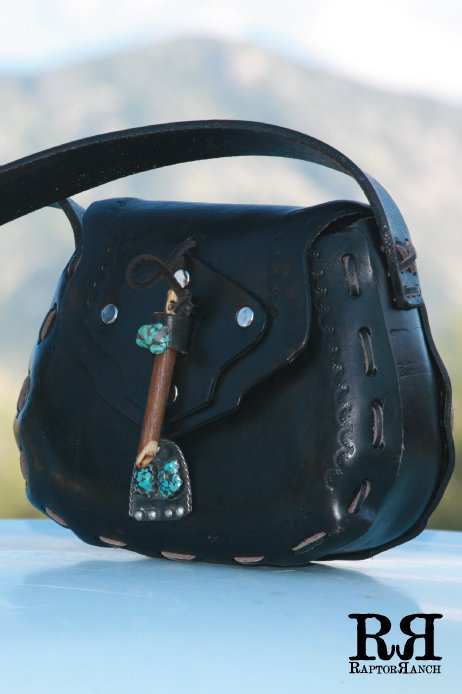 Tooled Leather HANDCRAFTED Saddle Bag Purse with Sterling Silver &amp; Turquoise