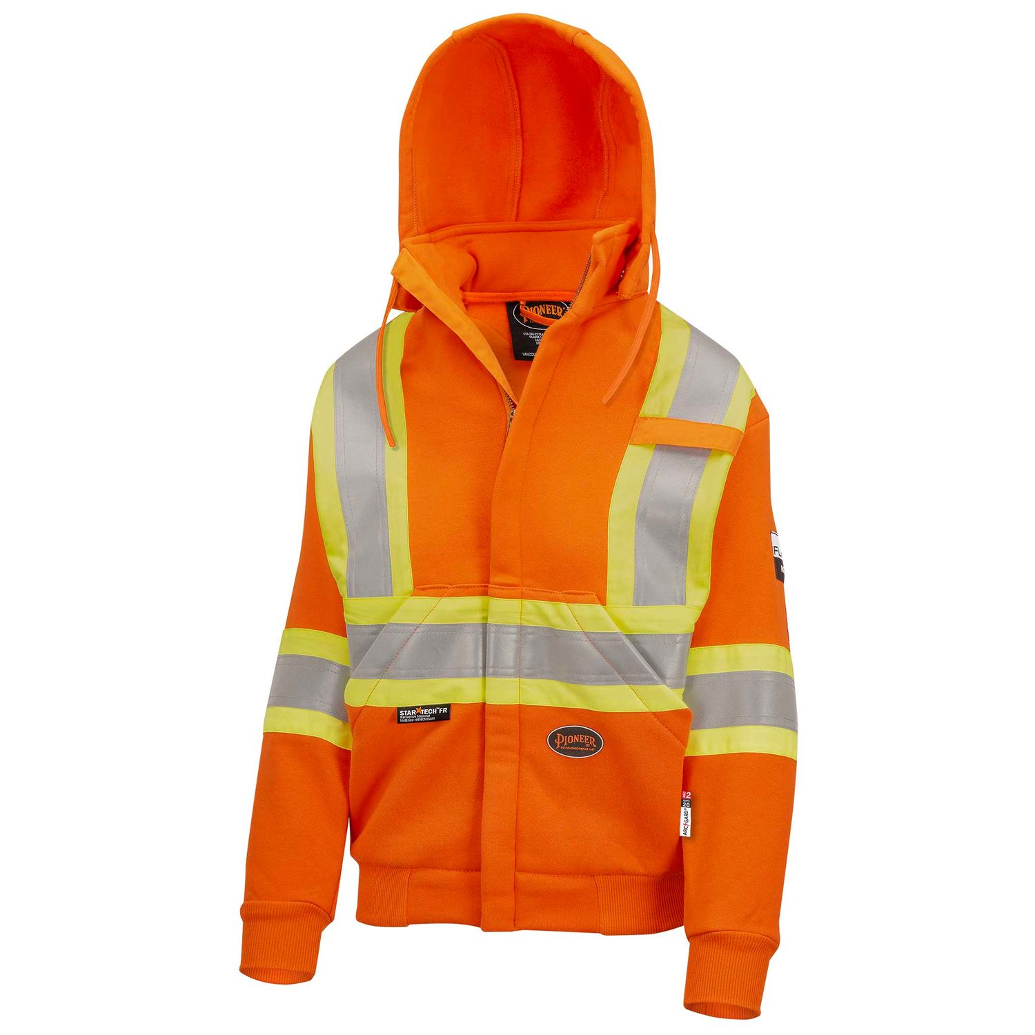 Women?s Hi-Vis FR Heavyweight Cotton Safety Hoodie - Zipper Closure - Bright Orange | Pioneer 338 S?