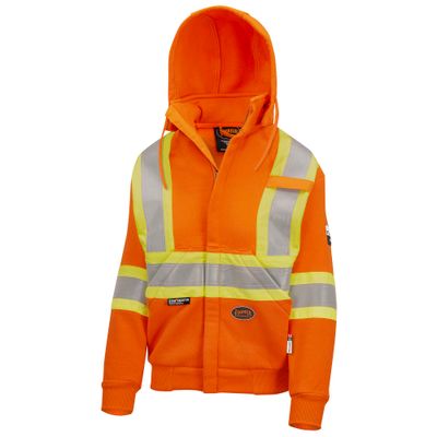 Women?s Hi-Vis FR Heavyweight Cotton Safety Hoodie - Zipper Closure - Bright Orange | Pioneer 338 S?
