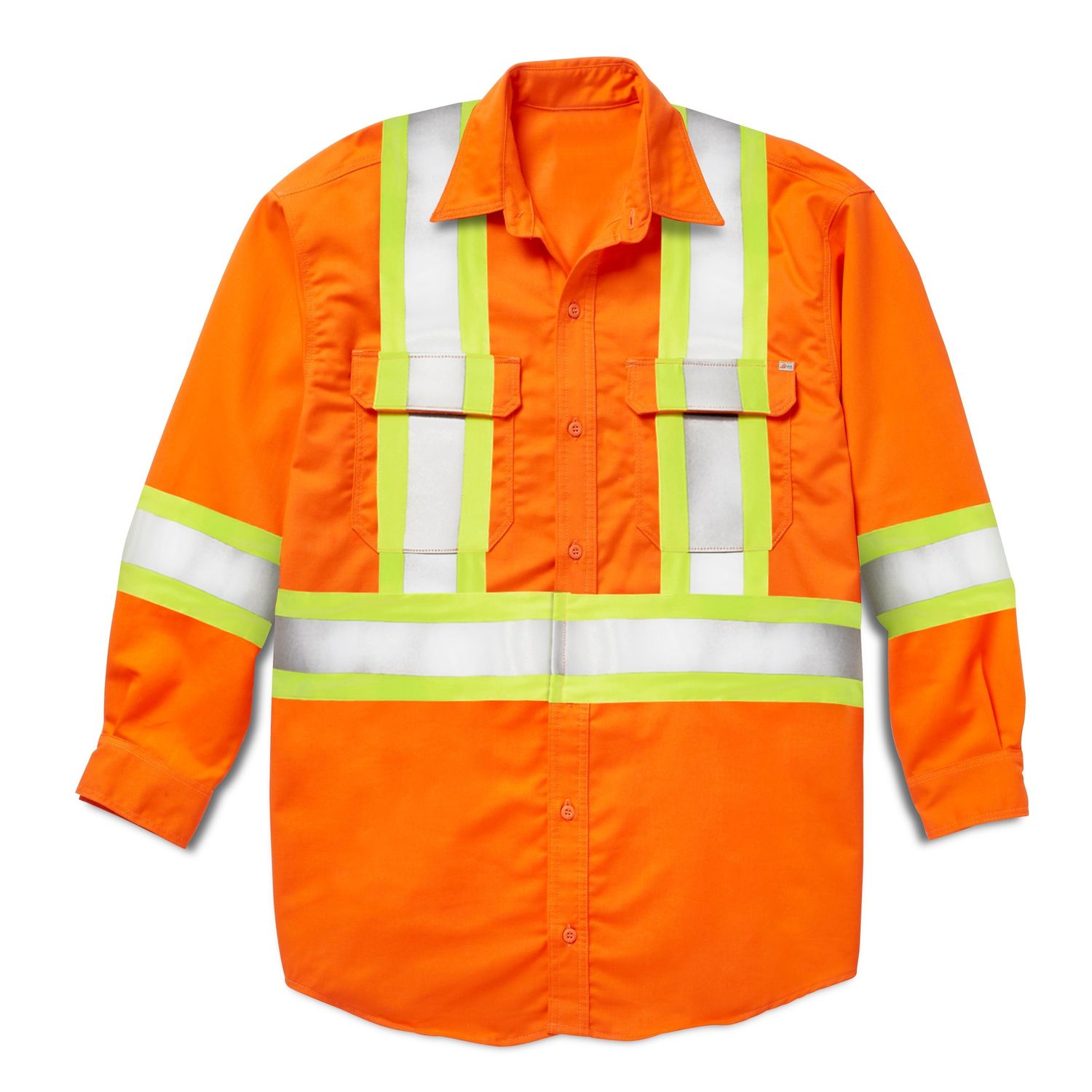 FR Hi Vis Orange Uniform Shirt with 4" Yellow/Silver/Yellow CSA Trim