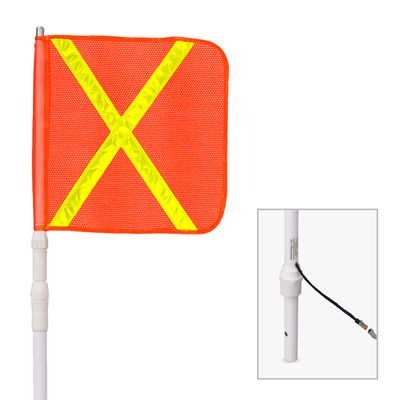 Powered, Heavy Duty Telescoping Whip with 16"x16" Orange Flag (Yellow X)