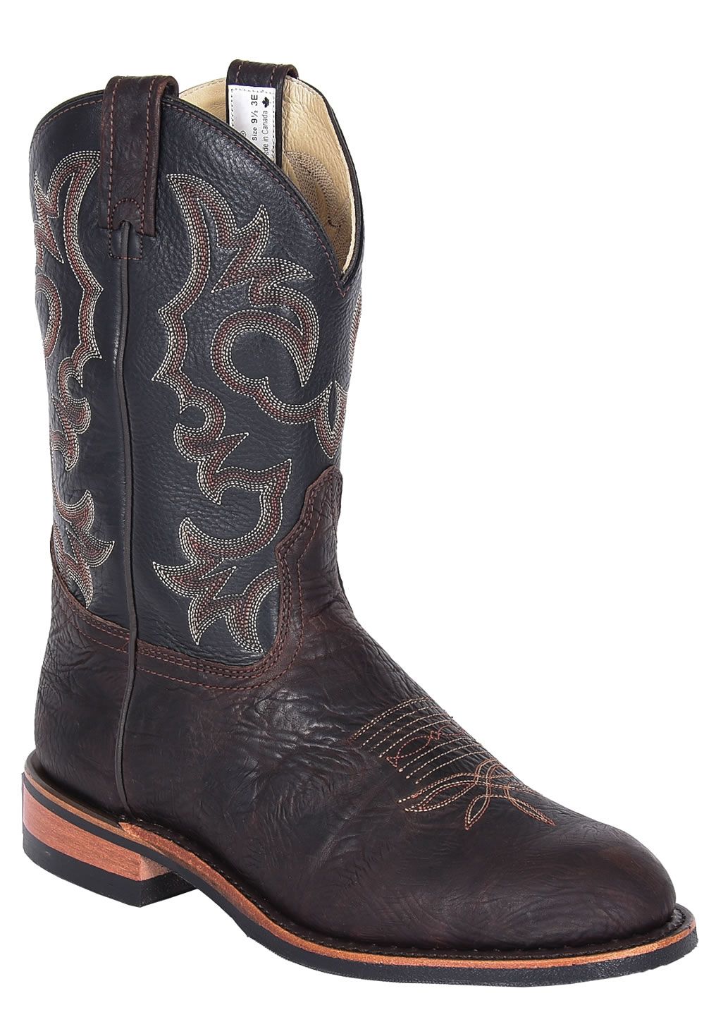 Men?s BRAHMA? Ropers with Canada West? Fine Rib soles - 11" Brown Oiled Bullhide / Black Deertan