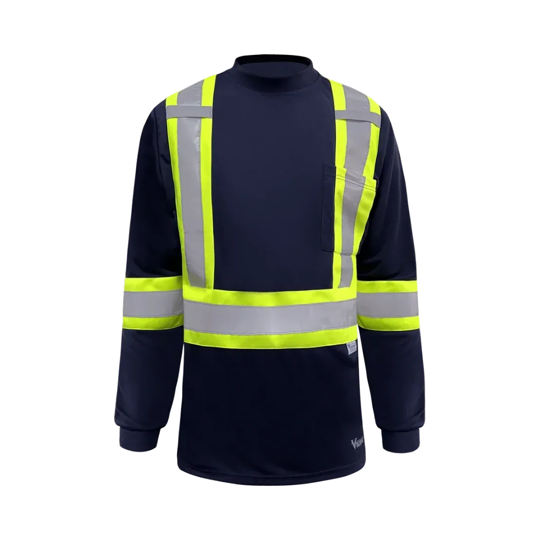 Safety Long Sleeve Shirt - UPF 50+ - Sealed Pocket/Pen Slot - Reflect.Chest Strap - Navy
