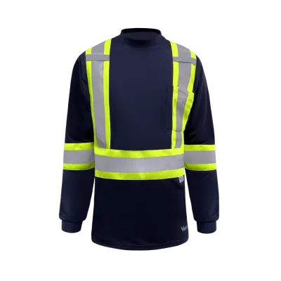 Safety Long Sleeve Shirt - UPF 50+ - Sealed Pocket/Pen Slot - Reflect.Chest Strap - Navy