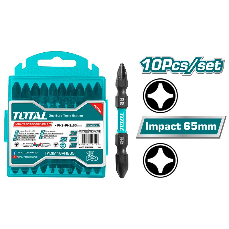 PH2+PH2 X2 1/2" 10PCS Impact Screwdriver Bit TACIM16PH233 Total Tools Canada