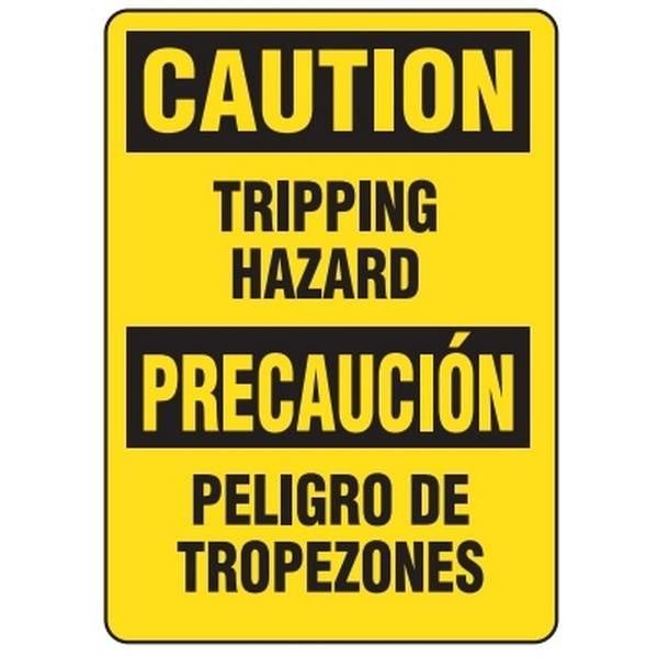 BILINGUAL Caution "Tripping Hazard" Safety Sign - 10" x 14" SS6508 INCOM