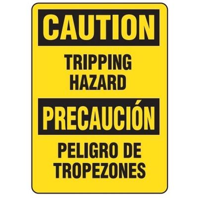 BILINGUAL Caution "Tripping Hazard" Safety Sign - 10" x 14" SS6508 INCOM