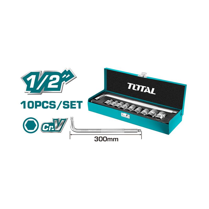 10 Pcs 1/2" Socket Set+ L-Handle THTL121101 Total Tools Canada