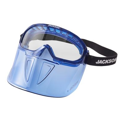 GPL500 Blue Goggle w/ Blue Flip up chin guard - Clear AF | Jackson Safety 21000 Jackson Safety