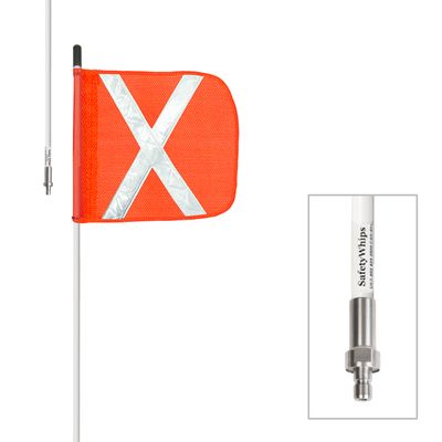1 Piece, Non-powered, Quick Disconnect, Heavy Duty Whip with 11.5"x11.5" Orange Flag (White X)