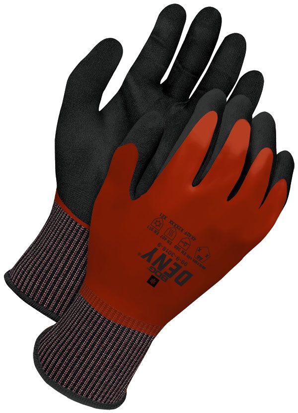 Lined Waterproof 18/10 Gauge Red Full Nitrile Coated w/ Black Nitrile Foam Palm | Cut Level A6 | Pa?