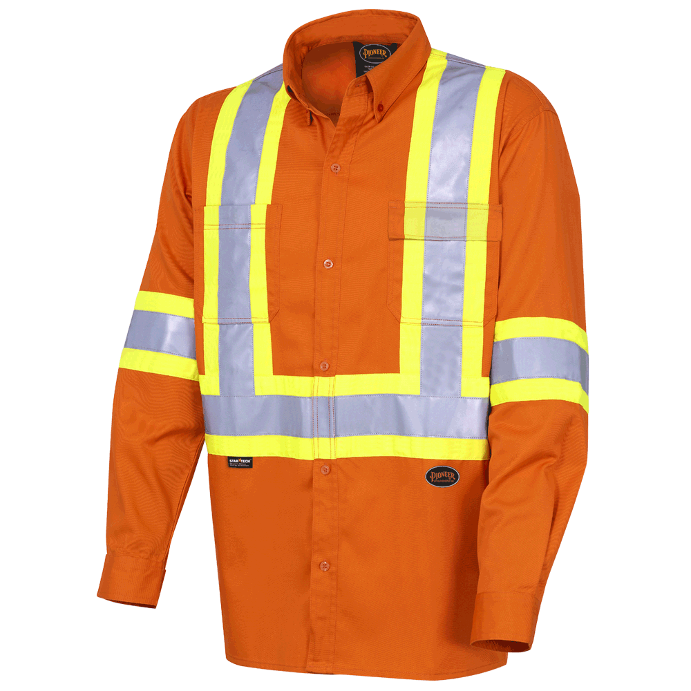 Hi-Viz Cotton Long-Sleeved Safety Shirt  | Pioneer 4441 Pioneer