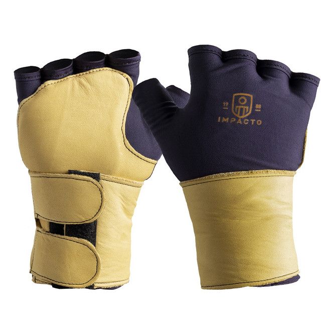 IMPACTO Anti-Impact Nylon Glove with Grain Leather Cover and Leather Wrist Support- Fingerless Styl…