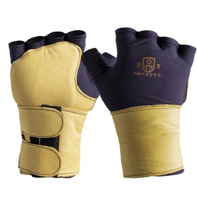 IMPACTO Anti-Impact Nylon Glove with Grain Leather Cover and Leather Wrist Support- Fingerless Styl…